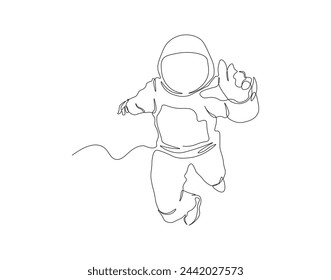 Continuous one line drawing of astronaut. One line of spaceman concept. Astronaut continuous line art. Editable outline.

