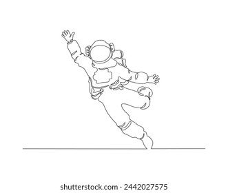 Continuous one line drawing of astronaut. One line of spaceman concept. Astronaut continuous line art. Editable outline.

