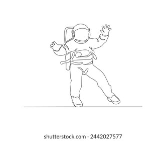 Kontinuierliche Ein-Linien-Zeichnung des Astronauten. Eine Linie des Raumfahrer-Konzepts. Astronaut Continuous Line Art. Editierbare Gliederung.

