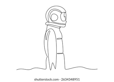 Continuous one line drawing of astronaut preparation. Professional job profession minimalist concept. Single line draw design vector graphic illustration
