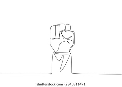 Continuous one line drawing the astronaut's big clenched fist. Invites teamwork to increase arrows. Resistance symbol. Cosmic galaxy deep space. Cosmonaut. Single line draw design vector illustration