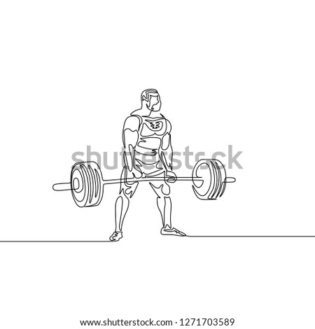 Continuous one line drawing athlete perform deadlift. Powerlifting, sport theme.