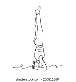 Continuous one line drawing of athletic girl gymnastic exercises in silhouette on a white background. Linear stylized.