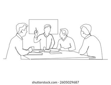 continuous one line drawing of attendees and presenter.