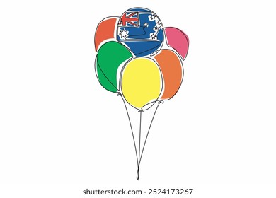 Continua una línea dibujando la bandera australiana con un globo estampado entre varios globos. Festival de globos en la capital. Celebración. Nación. Día de Australia. Ilustración vectorial de diseño de dibujo de línea única