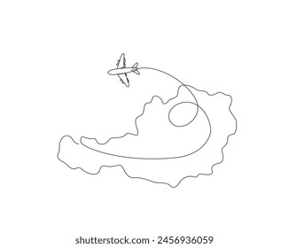 Continuous one line drawing of Austria map with airplane. Austria map combined with airplane simple outline vector illustration. Editable stroke.