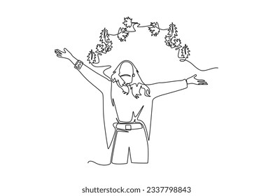 Continuous one line drawing of autumn concept. Doodle vector illustration in simple linear style. 