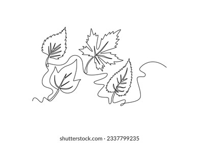 Continuous one line drawing of autumn concept. Doodle vector illustration in simple linear style. 