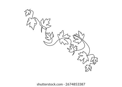 Desenho contínuo de uma linha de folhas de outono. Ilustração de desenho de linha única de folhas de outono. Autumn vibes conceito vetor arte. ilustração linha Doodle.