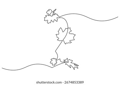 Dibujo continuo de una línea de Hojas de Otoño. Ilustración de dibujo de una sola línea de hojas de otoño. Arte vectorial de concepto de vibraciones de otoño. Ilustración de línea Doodle.