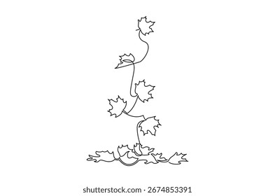 Continuous one line drawing of Autumn Leaves. Single line drawing illustration of Fall leaves. Autumn vibes concept vector art. Doodle line illustration.