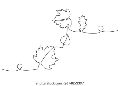 Dibujo continuo de una línea de Hojas de Otoño. Ilustración de dibujo de una sola línea de hojas de otoño. Arte vectorial de concepto de vibraciones de otoño. Ilustración de línea Doodle.