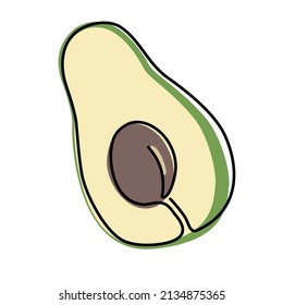 Continuous one line drawing avocado. Vector illustration. Black line art on white background with colorful spots.