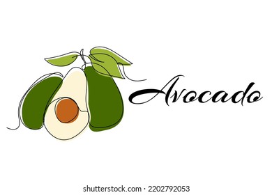 Continuo dibujo de una línea de aguacate. Ilustración vectorial en el fondo aislado.