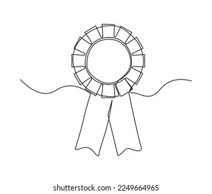 Continuous one line drawing of award ribbon. Achievement ribbon line art vector illustration.