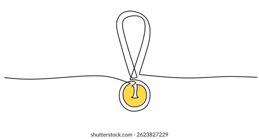 Continuous One Line Drawing Award Medal. Sport achievement academic prize winner symbol minimalist vector icon illustration.