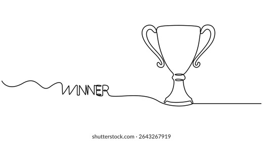 Continuous one line drawing award trophy cup. Single line drawing of trophies isolated on white background, Winner champion concept vector art. Line vector illustration, connected trophy success EPS.