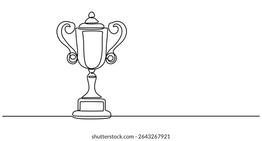 Continuous one line drawing award trophy cup. Single line drawing of trophies isolated on white background, Winner champion concept vector art. Line vector illustration, connected trophy success EPS.