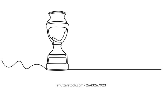 Continuous one line drawing award trophy cup. Single line drawing of trophies isolated on white background, Winner champion concept vector art. Line vector illustration, connected trophy success EPS.