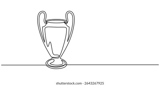 Continuous one line drawing award trophy cup. Single line drawing of trophies isolated on white background, Winner champion concept vector art. Line vector illustration, connected trophy success EPS.