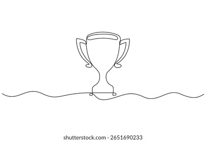 Continuous one line drawing of Award trophy cup. Single line drawing illustration of trophy cup icon, Award and victory, business concept. Editable outline