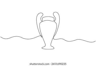 Continuous one line drawing of Award trophy cup. Single line drawing illustration of trophy cup icon, Award and victory, business concept. Editable outline