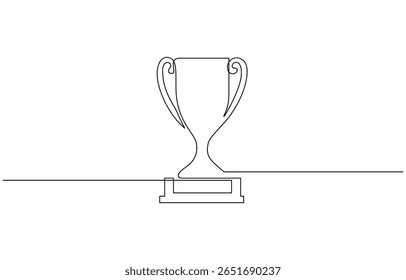 Continuous one line drawing of Award trophy cup. Single line drawing illustration of trophy cup icon, Award and victory, business concept. Editable outline