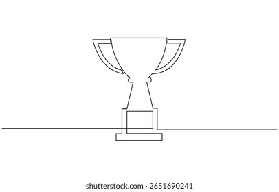 Continuous one line drawing of Award trophy cup. Single line drawing illustration of trophy cup icon, Award and victory, business concept. Editable outline