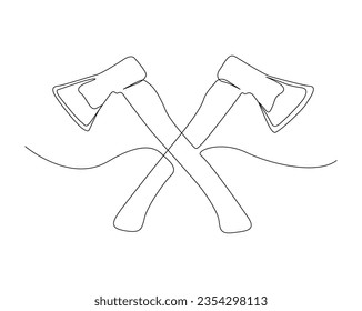 Continuous one line drawing of axe carpentry tool. Axe outline vector illustration. Editable stroke.