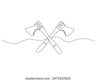 Continuous one line drawing of axe. One line drawing illustration of axe. Single line of lumberjack concept. Editable outline.