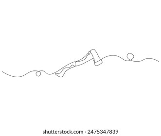 Continuous one line drawing of axe. One line drawing illustration of axe. Single line of lumberjack concept. Editable outline.