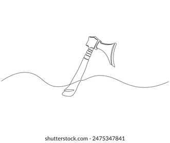 Continuous one line drawing of axe. One line drawing illustration of axe. Single line of lumberjack concept. Editable outline.