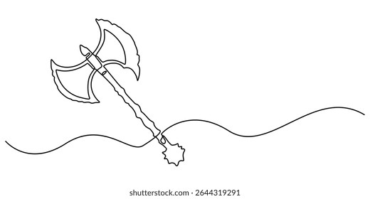 Desenho contínuo de uma linha de design de machado. Ilustração de traço de eixo em linha única. Acidente vascular cerebral editável, Uma linha ax .Linha única de conceito lumberjack, Fundo abstrato, machado, machado, lenhador, pro.