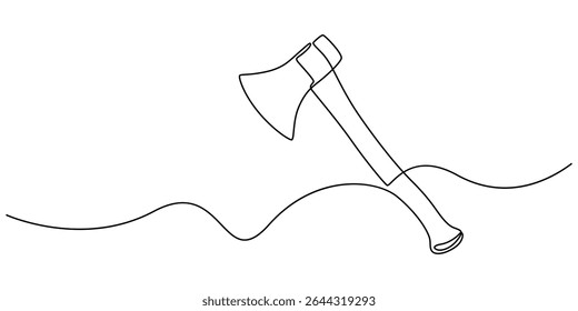 Desenho contínuo de uma linha de design de machado. Ilustração de traço de eixo em linha única. Acidente vascular cerebral editável, Uma linha ax .Linha única de conceito lumberjack, Fundo abstrato, machado, machado, lenhador, pro.