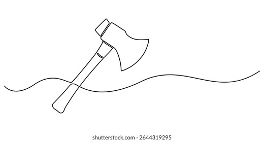 Desenho contínuo de uma linha de design de machado. Ilustração de traço de eixo em linha única. Acidente vascular cerebral editável, Uma linha ax .Linha única de conceito lumberjack, Fundo abstrato, machado, machado, lenhador, pro.
