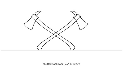 Desenho contínuo de uma linha de design de machado. Ilustração de traço de eixo em linha única. Acidente vascular cerebral editável, Uma linha ax .Linha única de conceito lumberjack, Fundo abstrato, machado, machado, lenhador, pro.