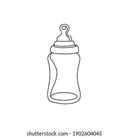 Continuous One Line Drawing  A Baby Bottle. Vector Illustration Perfect For Greeting Cards, Party Invitations, Posters, Stickers, Clothing. Silhouette Of A Baby Bottle Icon.