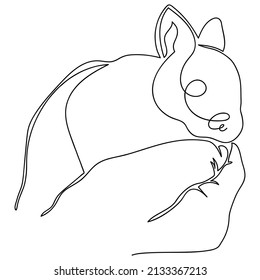 Continuous one line drawing of baby rabbit on hand, Vector illustration line art.
