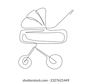 Continuous one line drawing of baby carriage. Baby stroller outline vector illustration. Editable stroke.