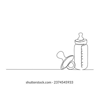 Kontinuierliche Zeichnung der Babypazifikflasche und der Feeder-Flasche. Baby Feeder-Flasche und Pazifik Umriss Vektordesign.  Bearbeitbarer Strich.