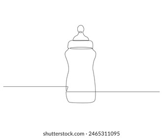 Continuous one line drawing of baby bottle pacifier. One line drawing illustration of baby pacifier. Baby care product concept continuous line art. Editable outline.