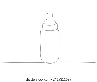 Continuous one line drawing of baby bottle pacifier. One line drawing illustration of baby pacifier. Baby care product concept continuous line art. Editable outline.