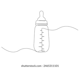 Continuous one line drawing of baby bottle pacifier. One line drawing illustration of baby pacifier. Baby care product concept continuous line art. Editable outline.