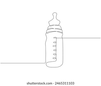 Continuous one line drawing of baby bottle pacifier. One line drawing illustration of baby pacifier. Baby care product concept continuous line art. Editable outline.