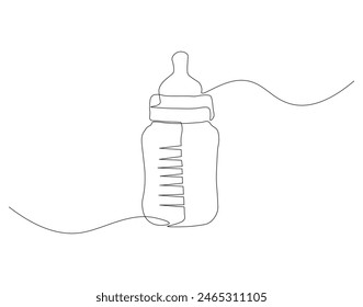 Continuous one line drawing of baby bottle pacifier. One line drawing illustration of baby pacifier. Baby care product concept continuous line art. Editable outline.