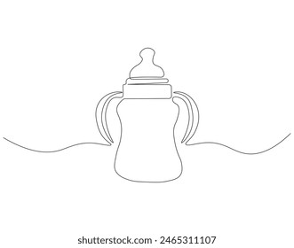 Continuous one line drawing of baby bottle pacifier. One line drawing illustration of baby pacifier. Baby care product concept continuous line art. Editable outline.