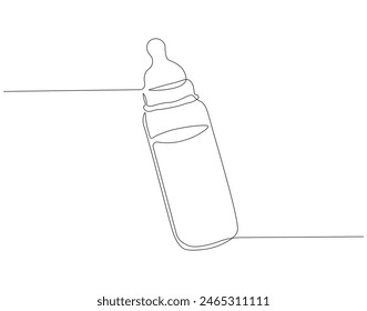 Continuous one line drawing of baby bottle pacifier. One line drawing illustration of baby pacifier. Baby care product concept continuous line art. Editable outline.