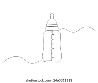 Continuous one line drawing of baby bottle pacifier. One line drawing illustration of baby pacifier. Baby care product concept continuous line art. Editable outline.