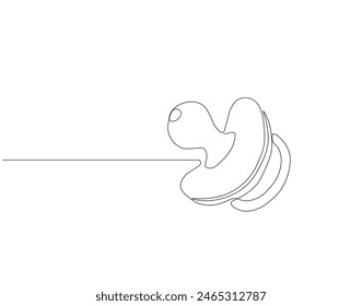 Continuous one line drawing of baby pacifier. One line drawing illustration of baby pacifier. Baby care product concept continuous line art. Editable outline.