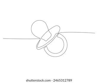 Continuous one line drawing of baby pacifier. One line drawing illustration of baby pacifier. Baby care product concept continuous line art. Editable outline.